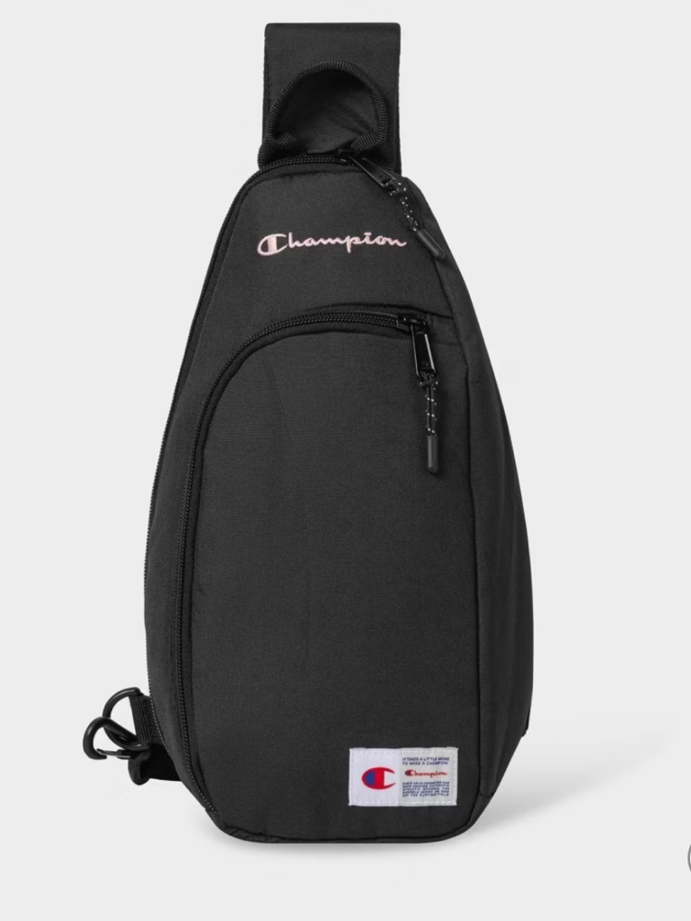 Champion Black Sling Bag with Pink Logo Accent